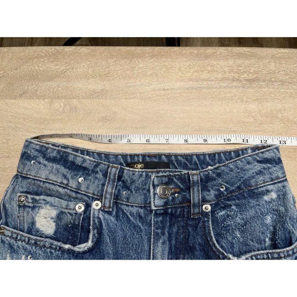 Maje High Waisted Jeans with Rhinestones Straight Leg Medium Wash Size 34 US XS - Picture 11 of 11